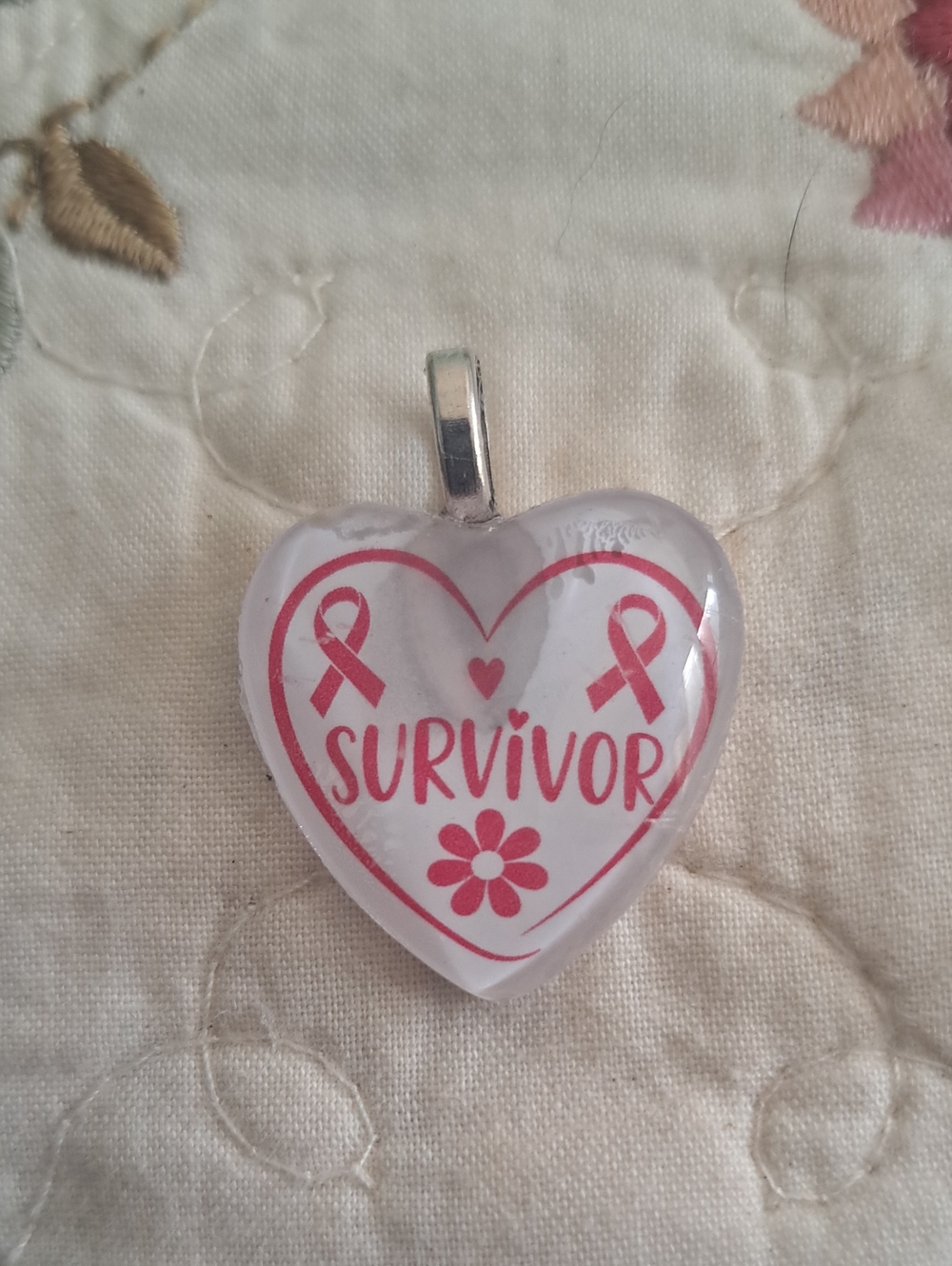 Pink Survivor Heart Pendant Necklace - Breast Cancer Awareness
